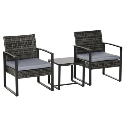 Rattan Gartenmöbel Set 2 Personen | Polyrattan &amp; Kissen | Grau