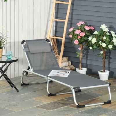 Sonnenliege Gartenliege Alu Stoffliege Relaxliege 5-fach verstellbar faltbar ergonomisch Netzstoff Grau 165 x 60 x 76 cm