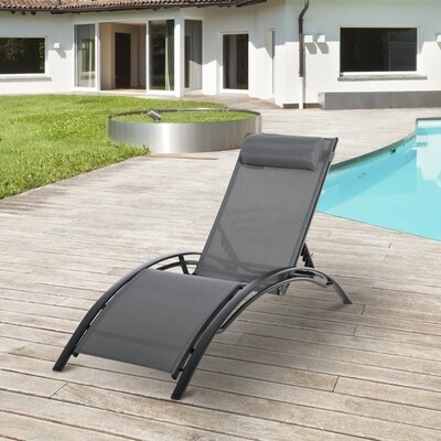 Gartenliege, Sonnenliege, verstellbare Rückenlehne, Aluminium | Grau