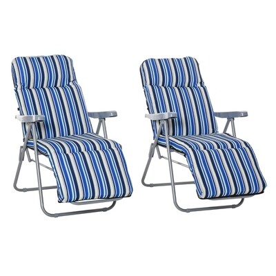 2er-Set Liegestuhl Set mit Kissen klappbar Sonnenliege mit verstellbarer Rückenlehne Blau 2er-Set Liegestuhl Set mit Kissen klappbar Sonnenliege mit verstellbarer Rückenlehne Blau