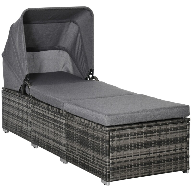 Sonnenliege aus Polyrattan mit Sonnendach und Kissen Grau 195 x 65 x 40 cm Sonnenliege aus Polyrattan mit Sonnendach und Kissen Grau 195 x 65 x 40 cm