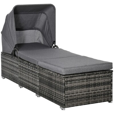 Sonnenliege aus Polyrattan mit Sonnendach und Kissen Grau 195 x 65 x 40 cm Sonnenliege aus Polyrattan mit Sonnendach und Kissen Grau 195 x 65 x 40 cm