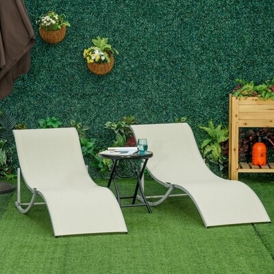 2er Set Sonnenliege Gartenliegen Relaxliege ergonomisch Beige