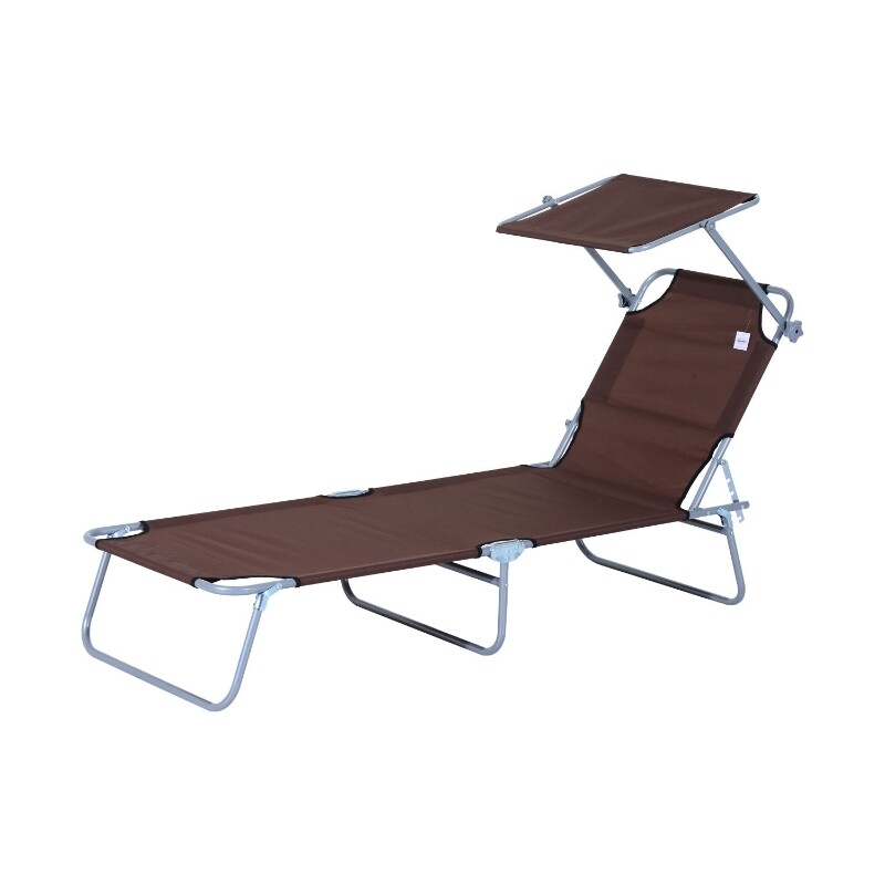Sonnenliege klappbar, Gartenliege mit Sonnenschutz, 4-fach verstellbar, 120 kg, Braun Sonnenliege klappbar, Gartenliege mit Sonnenschutz, 4-fach verstellbar, 120 kg, Braun