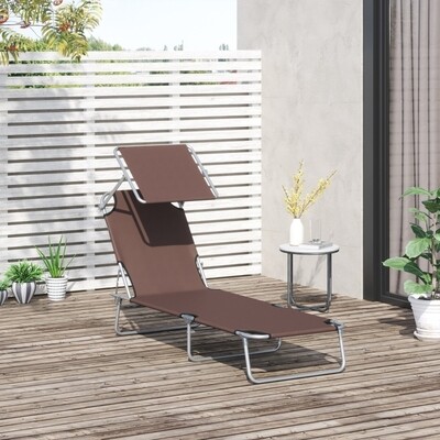 Sonnenliege klappbar, Gartenliege mit Sonnenschutz, 4-fach verstellbar, 120 kg, Braun