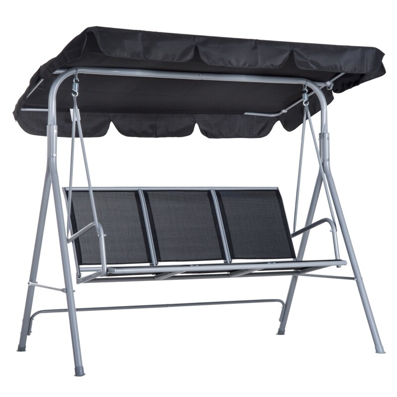 Hollywoodschaukel 3-Sitzer Gartenschaukel mit Dach Schwarz+Silber 171 x 108 x 154 cm Hollywoodschaukel 3-Sitzer Gartenschaukel mit Dach Schwarz+Silber 171 x 108 x 154 cm