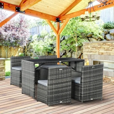 Gartenmöbel-Set in Rattanoptik, 5-teilig, Stahl, Grau