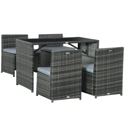 Gartenmöbel-Set in Rattanoptik, 5-teilig, Stahl, Grau