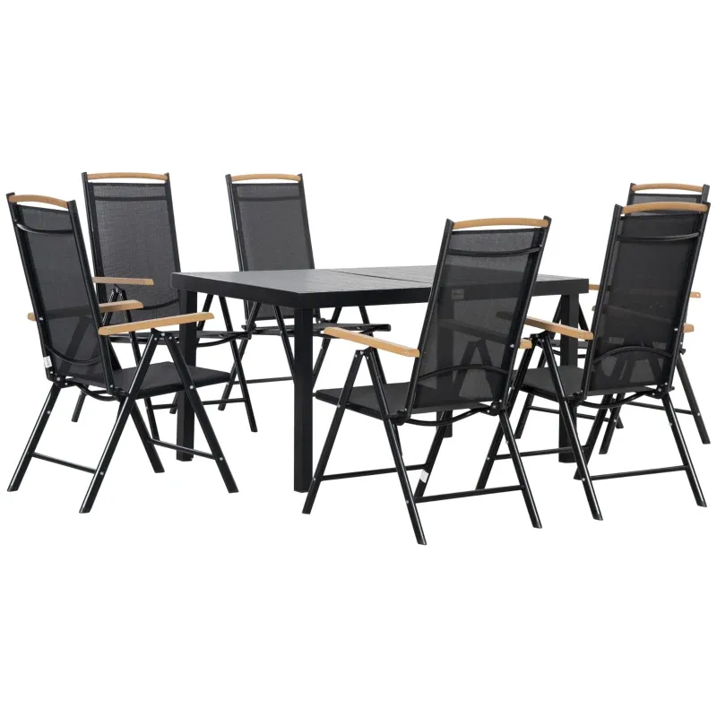Sitzgruppe Klappbar 6 Personen Tisch 6 Stühle Aluminium Mesh | Schwarz Sitzgruppe Klappbar 6 Personen Tisch 6 Stühle Aluminium Mesh | Schwarz