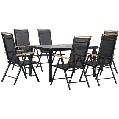 Sitzgruppe Klappbar 6 Personen Tisch 6 Stühle Aluminium Mesh | Schwarz