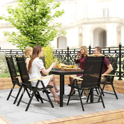 Sitzgruppe Klappbar 6 Personen Tisch 6 Stühle Aluminium Mesh | Schwarz