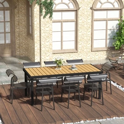Garten-Esstisch 8 Personen | Aluminium & Holzoptik | Natur+Schwarz
