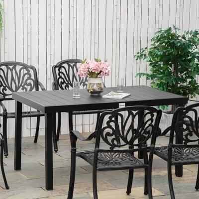 Gartentisch Esstisch 6 Personen | Aluminium & Holzoptik | Schwarz