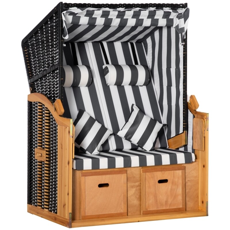 Strandkorb mit Dach Rattanoptik Klapptisch Grau Strandkorb mit Dach Rattanoptik Klapptisch Grau