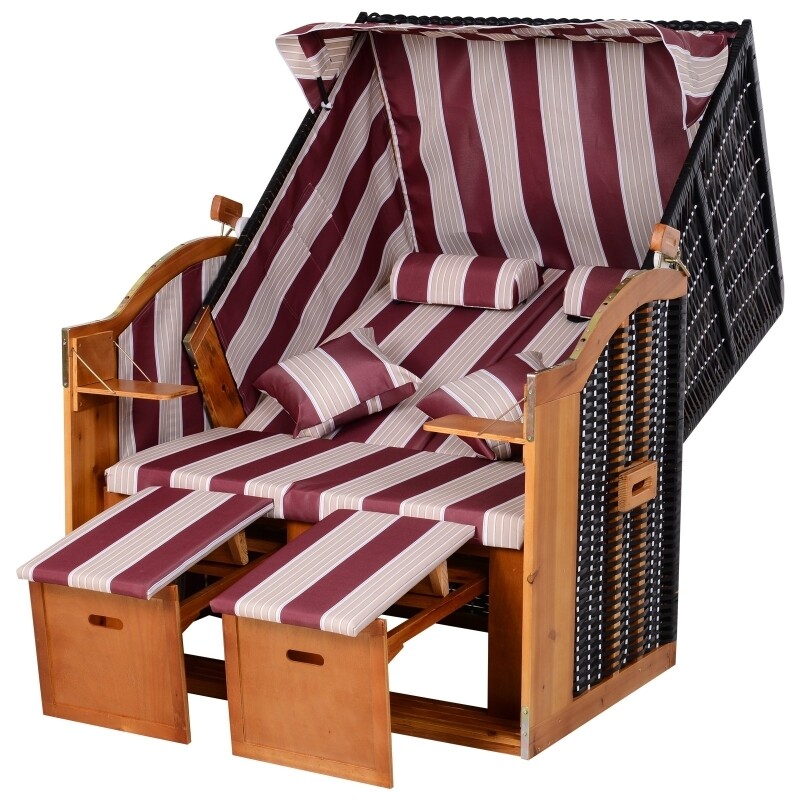 Strandkorb mit Dach Rattanoptik Klapptisch Rot