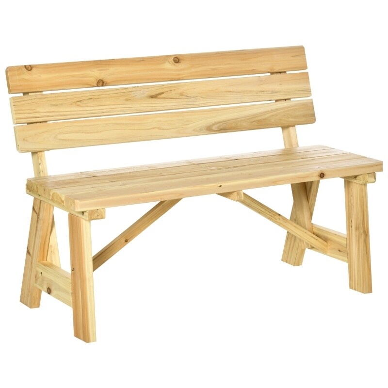 2-Sitzer Gartenbank Holz, wetterfest, UV-Beständig mit Rückenlehnen 116 x 56 x 80 cm | natur