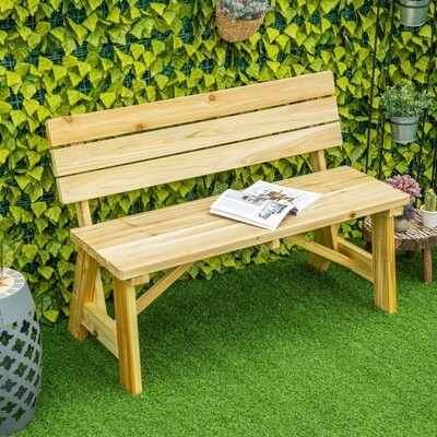 2-Sitzer Gartenbank Holz, wetterfest, UV-Beständig mit Rückenlehnen 116 x 56 x 80 cm | natur