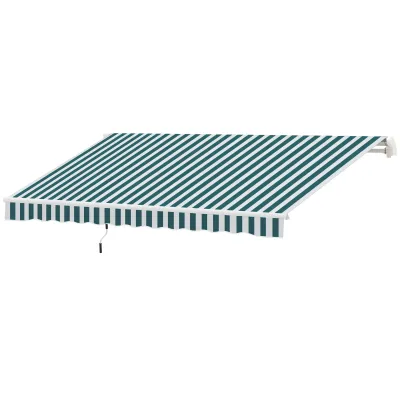 Markise, Sonnenstore mit Handkurbel Alu Weiss+Grün 395 x 245 cm