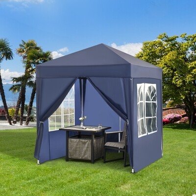 Pavillon 2x2m Faltpavillon 4 Seitenwände mit Fenster blau