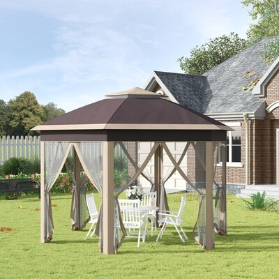 Gartenpavillon Faltpavillon 4 x 4 m Pop-Up-Zelt Partyzelt inkl. Doppeldach sechseckig