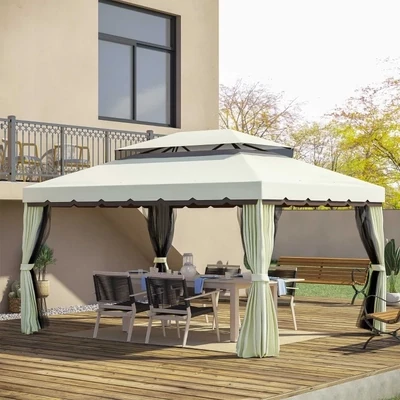 Gartenpavillon Gartenzelt Festzelt Partyzelt mit 4 x Seitenwand Cremeweiss 3,9 x 2,9 x 2,7 m