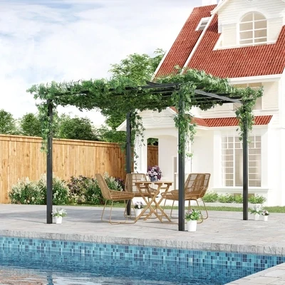 Pergola Rosenpavillon 3 x 3 x 2,3 m Pflanzbogen Rosenbogen Rankhilfe Schwarz