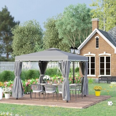 Pavillon De Luxe 3 x 3 m Gartenzelt mit Doppeldach Festzelt Partyzelt mit 4 x Seitenteile Moskitonetz wetterfest Aluminium