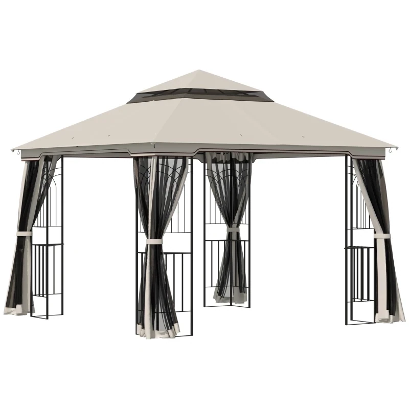 Gartenpavillon 3 x 3 x 2,7 m mit Doppeldach Pavillon Gartenzelt Festzelt Partyzelt mit 4 x Seitenwand Metall+Polyester Beige