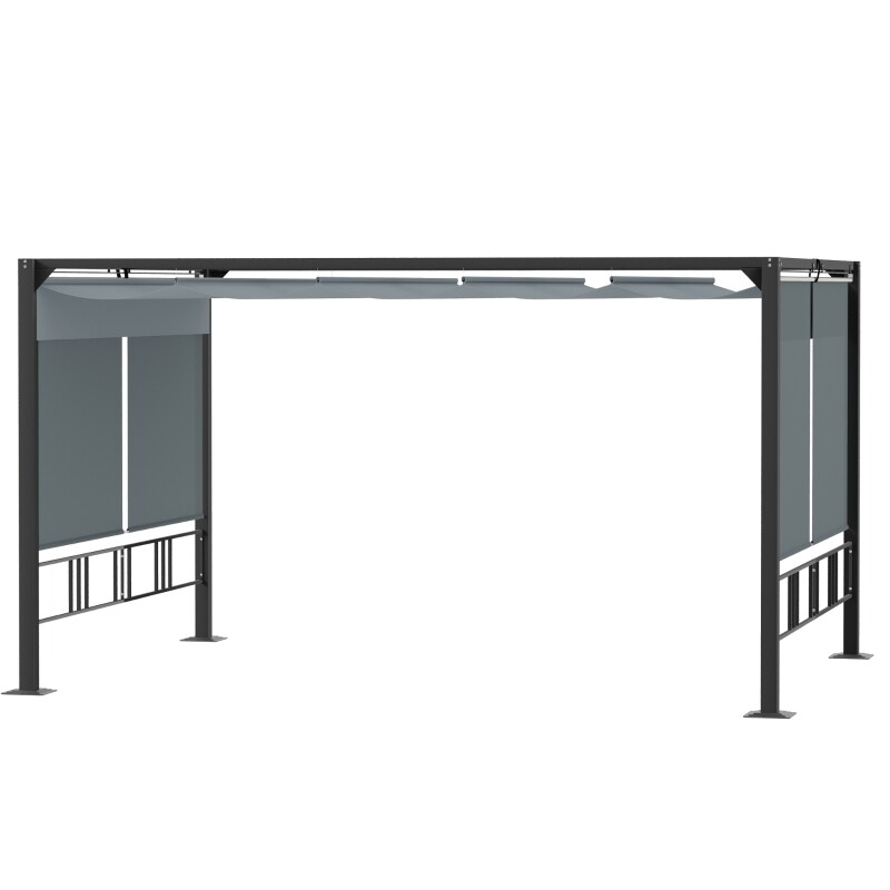 Pergola, Gartenpavillon 4 x 3 m mit einziehbarem Dach und Seitenwänden, Dunkelgrau,