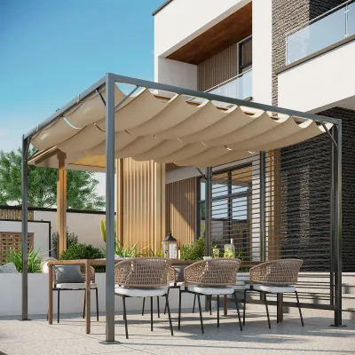 Pavillon, Pergola mit einstellbarem Stoffdach, Partyzelt, Überdachung, Polyester, Beige, 300 x 280 x 238 cm