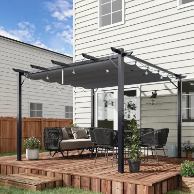Pergola 3x3x2,23 m Pavillon Terrassenüberdachung mit Schiebedach grau