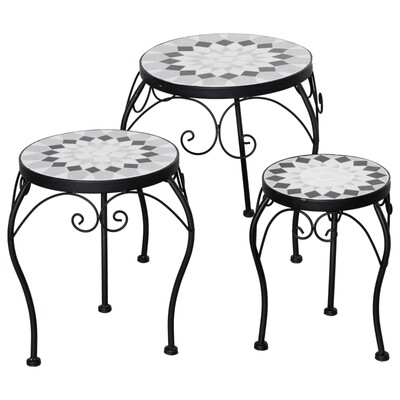 3er-Set Pflanzenständer aus Metall mit Keramikplatte, Retro-Look, Höhen: 27, 31, 35 cm 3er-Set Pflanzenständer aus Metall mit Keramikplatte, Retro-Look, Höhen: 27, 31, 35 cm