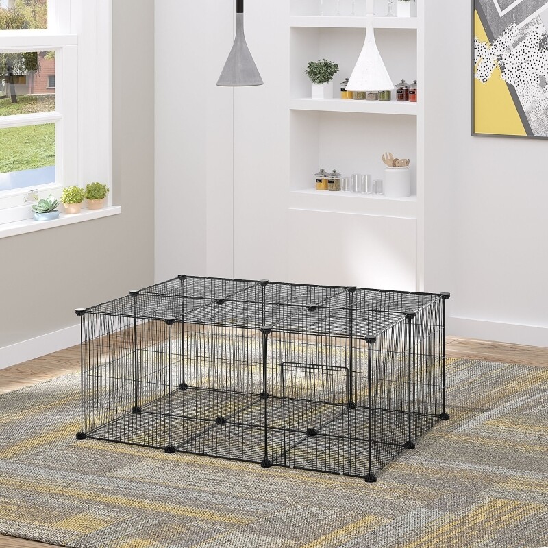 Kleintiergehege 105 cm x 70 cm x 45 cm 22 Platten Metall Schwarz