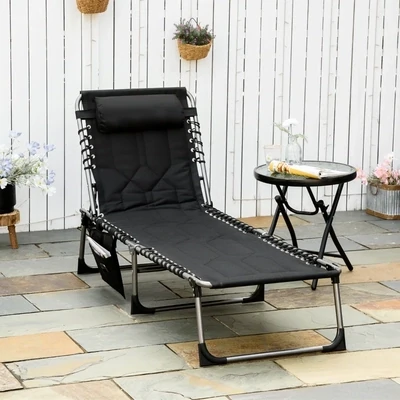 Sonnenliege faltbar Gartenliege Klappliege mit Kissen Garten 5-stufige Rückenlehne verstellbar Stahl Oxford-Stoff Schwarz 188 x 57 x 30 cm