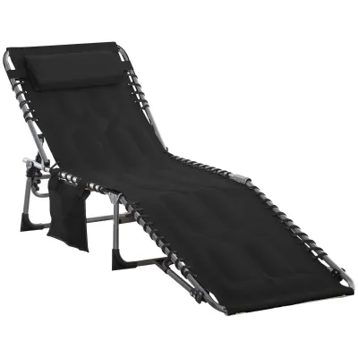 Sonnenliege faltbar Gartenliege Klappliege mit Kissen Garten 5-stufige Rückenlehne verstellbar Stahl Oxford-Stoff Schwarz 188 x 57 x 30 cm