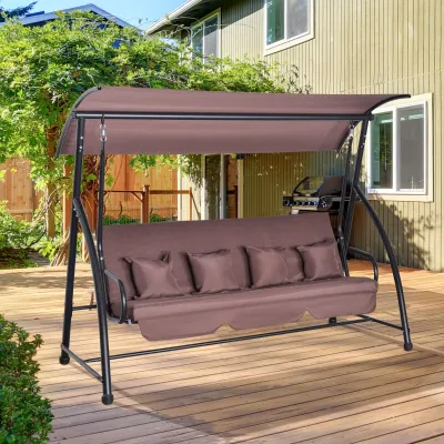 Hollywoodschaukel mit Liegefunktion, 215 x 120 x 165 cm, Braun