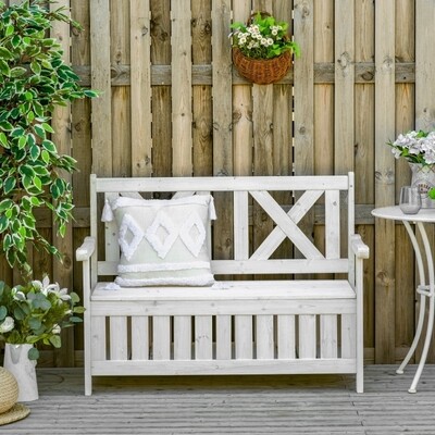 Sitzbank mit Stauraum 2-Sitzer mit Truhe Weiss 115 x 61 x 85 cm