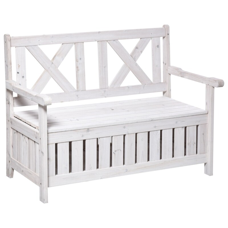 Sitzbank mit Stauraum 2-Sitzer mit Truhe Weiss 115 x 61 x 85 cm Sitzbank mit Stauraum 2-Sitzer mit Truhe Weiss 115 x 61 x 85 cm