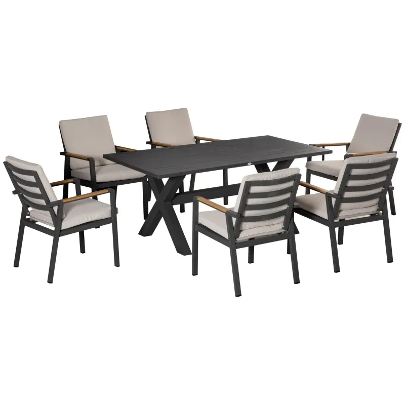 Gartengarnitur aus 6 Stühlen und 1 Tisch, Aluminium+Kunststoff, Grau Gartengarnitur aus 6 Stühlen und 1 Tisch, Aluminium+Kunststoff, Grau