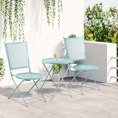 Garten Sitzgruppe 2 Personen | Klappbarer Bistrotisch & Stühle | Blau