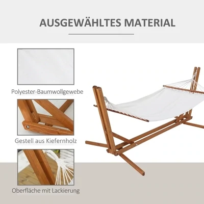 Hängematte mit Gestell, Massivholz, Cremeweiss+Teak