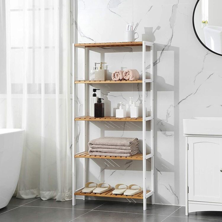 Badezimmerregal mit 5 Ebenen, aus Bambus Badezimmerregal mit 5 Ebenen, aus Bambus