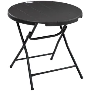 Gartentisch, rund, klappbar, für 4 Personen, Holzoptik, Stahl+Kunststoff, dunkelgrau