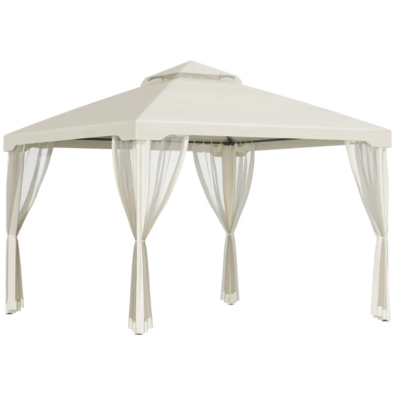 Gartenpavillon Pavillon Gartenzelt Festzelt Partyzelt mit 4 x Seitenwand  Cremeweiss 2,94 x 2,94 x 2,65 m