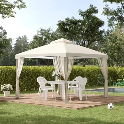 Gartenpavillon Pavillon Gartenzelt Festzelt Partyzelt mit 4 x Seitenwand Cremeweiss 2,94 x 2,94 x 2,65 m