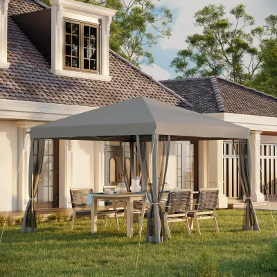 Faltpavillon, 4 abnehmbare Fliegengitter, wasserabweisendes Dach, hellgrau, 3 x 3 m
