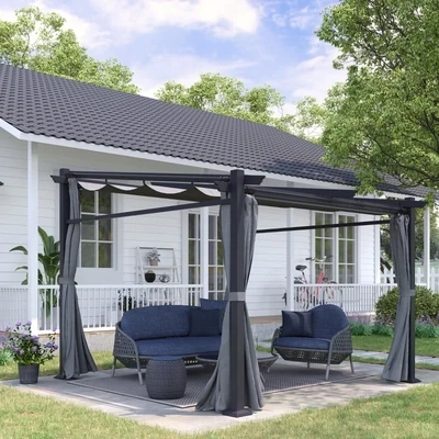 Pergola, Pavillon, ausziehbares Dach, 2.,97 m x 2,95 m x 2,3 m, Dunkelgrau