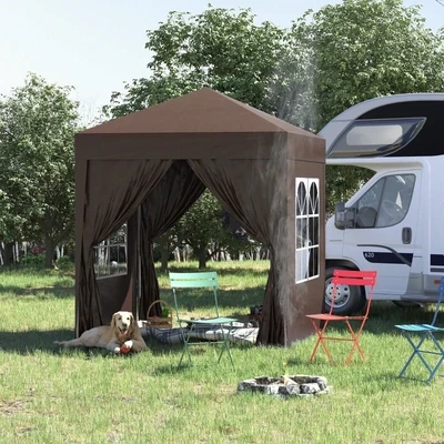 Faltpavillon, 2 x 2 x 2,4 m Schnellaufbau, 4 Seitenwände, 2 grosse Fenster, braun