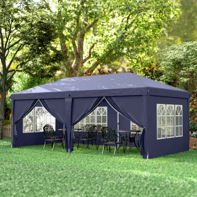 grosser Faltpavillon 6 x 3 m, abnehmbare Seitenwände, grosse Fenster, Blau