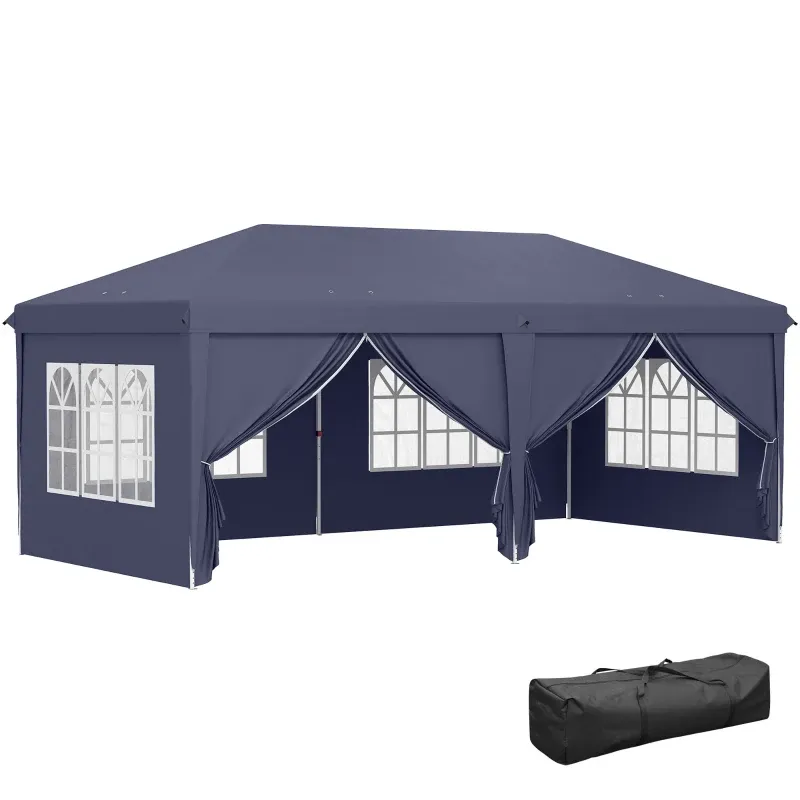 grosser Faltpavillon 6 x 3 m, abnehmbare Seitenwände, grosse Fenster, Blau